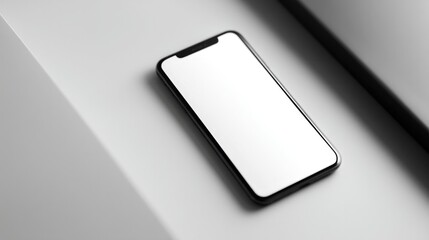sleek smartphone with blank screen lies on monochrome surface