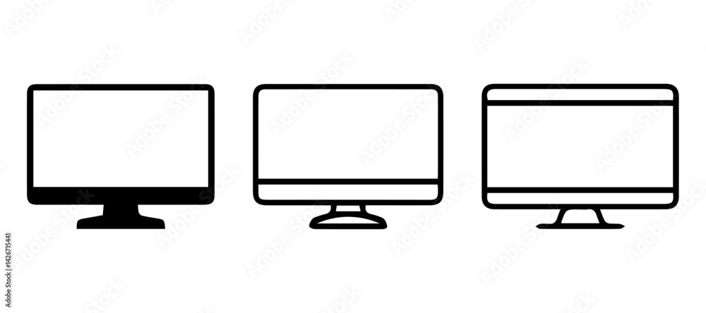 Aufkleber set of laptop vector icons on differents style. notebook screen. monitor icon for graphic design pro