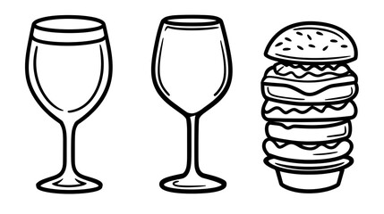 A set of two wine glasses and a tall burger
