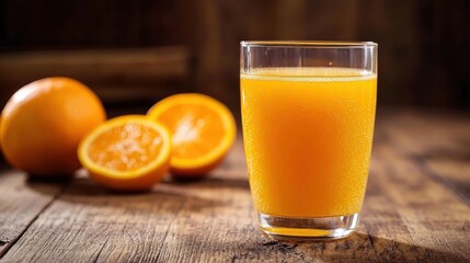 Refreshing Orange Juice: Glass, Fruit, Rustic Still Life