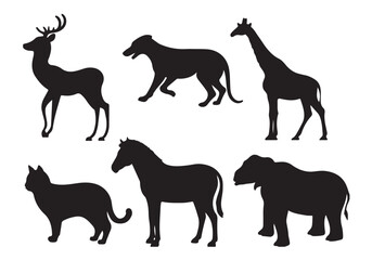A black vector set presents various horse silhouettes, showcasing the animal's form in a collection of wild and farm poses