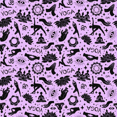 Seamless Yoga Pattern with Silhouettes
