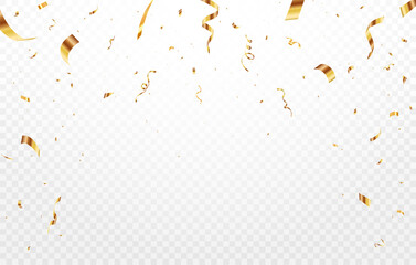 Gold confetti. Golden Confetti and Ribbon Falling on Transparent Background. Celebration carnival ribbons, confetti,