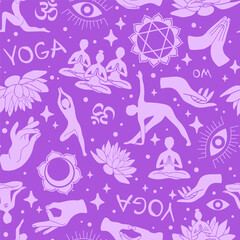 Purple Seamless Yoga Pattern with Silhouettes