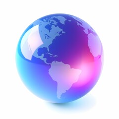 Naklejka premium planet Earth, colorful gradient, holographic, iridescent, glowing, vibrant, digital art, 3D render, global, spherical, blue and green continents, pink and purple atmosphere