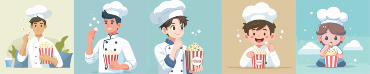 vector set of chefs eating popcorn