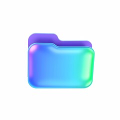 Neon folder icon, gradient colors, blue to pink, glowing edges, holographic effect, minimal design, floating, digital art, soft shadows, translucent, futuristic, 3D rendering