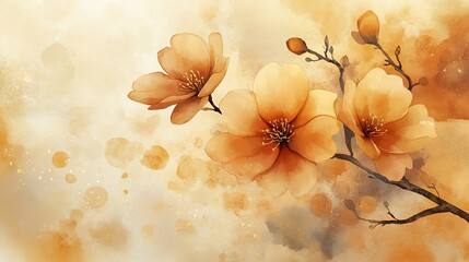 Elegant floral watercolor artwork with delicate peach blossom branches