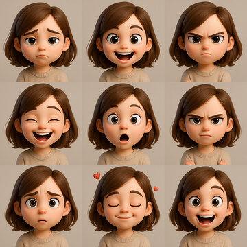 Expressions 3D Character. Funny, angry, sad, inloved, confused, happy, surprised.