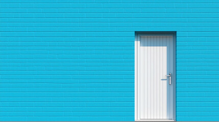 Serene Entrance: A crisp, contemporary image showcasing a bright, clean white door set against an ocean blue, textured wall, creating a sense of calm. 