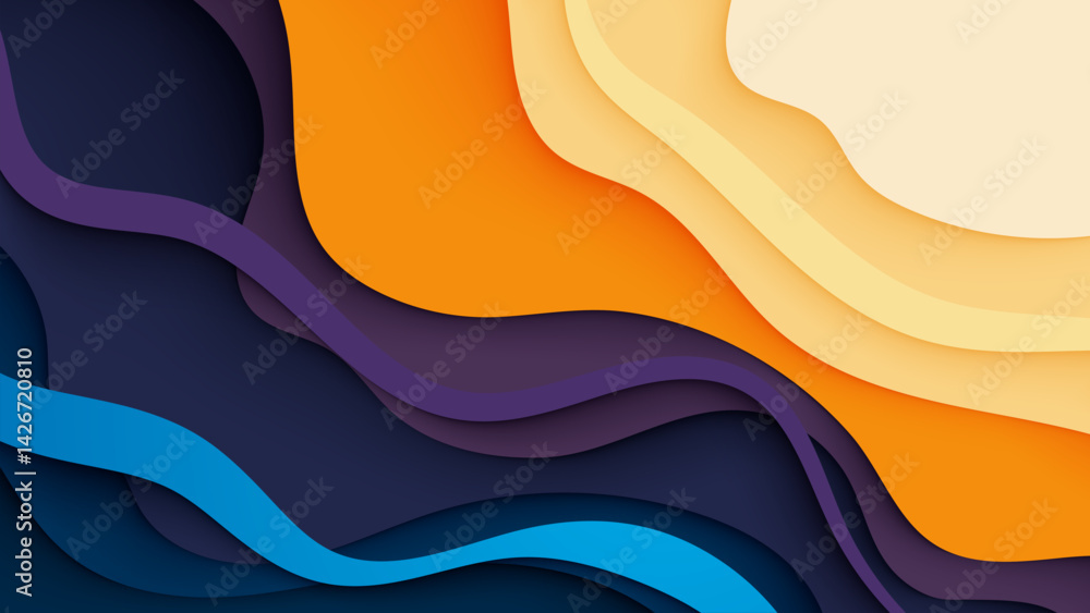 Wall mural colorful abstract paper cut background with smooth wavy layers in warm and cool tones