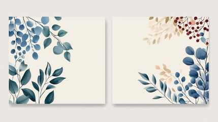 Botanical Watercolor Elegance: Two Decorative Floral Corner Arrangements