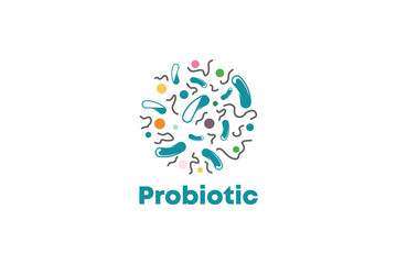 Vector probiotic bacteria logo design in colorful abstract style. Healthy nutrition ingredients