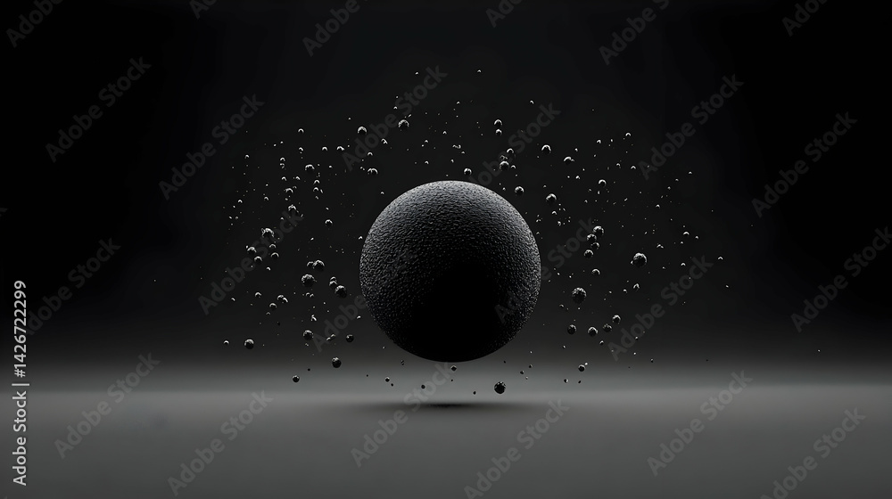 Poster abstract 3d sphere with particles in dark grey background