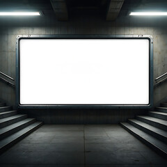 Mockup of Blank Billboard on Digital Display Near Stairs in Underpass of Train Station, Ready for Advertising and Promotions