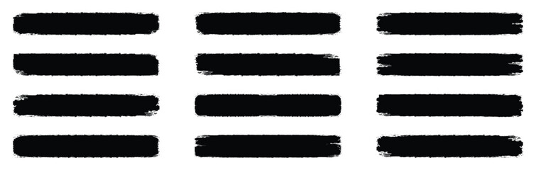 Black set paint, ink brush, brush strokes, box, grungy. Grungy brushes collection. Vector collection of artistic grungy black paint hand made creative brush stroke set isolated on white background.
