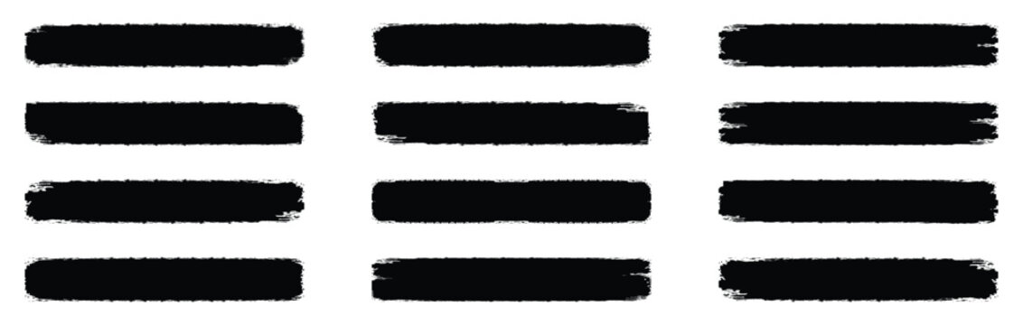 Black set paint, ink brush, brush strokes, box, grungy. Grungy brushes collection. Vector collection of artistic grungy black paint hand made creative brush stroke set isolated on white background.