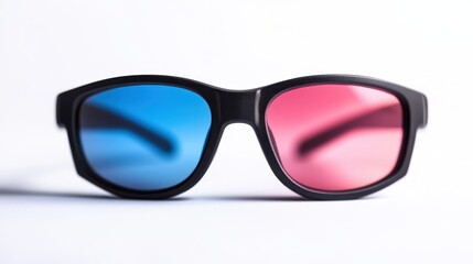 A pair of 3D glasses isolated on a pure white background, realistic lighting and shadow, ideal for cut-out and compositing