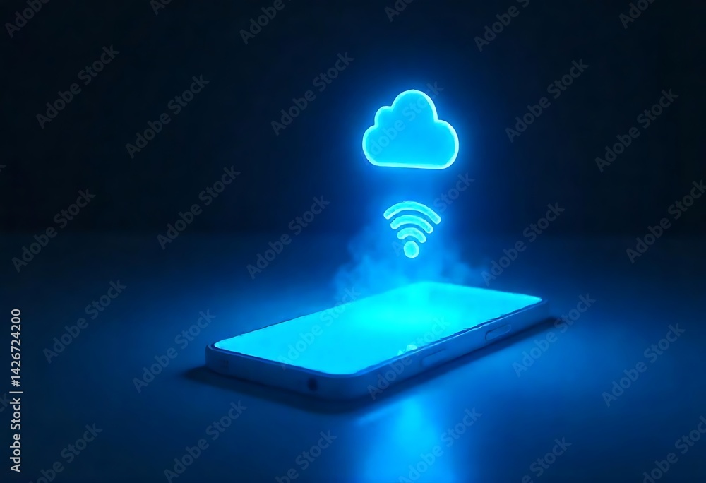 Aufkleber generative ai: cloud computing and wireless connectivity on smartphone