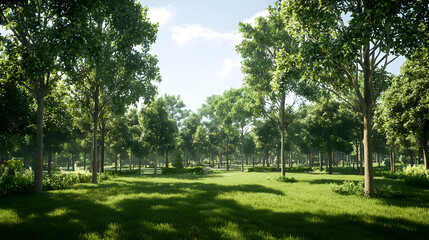 Obraz premium Digital Art Forest Scene With Lush Green Trees