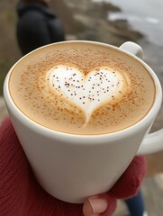 Obraz premium Latte with Heart Shape Art on the Beach