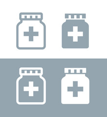 Medicine jar icon. Symbol of medicine, doctor or treatment. Attribute of pharmacy, disease or hospital.