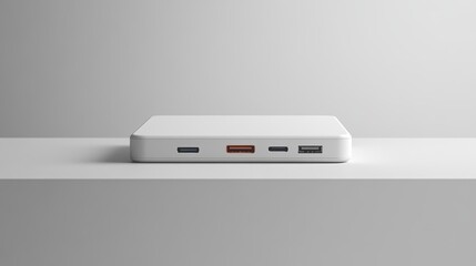 Fototapeta premium A compact power bank isolated on a pure white background, realistic lighting and shadow, ideal for cut-out and compositing