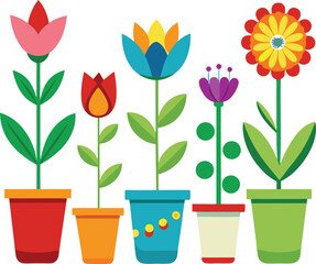 A set of colorful tulips and pink hyacinth bloom in pots, bringing the beauty of spring flowers and nature's growth to a garden decoration