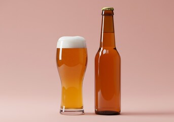 Amber beer presentation showcasing a full glass and sealed bottle of beer