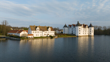 Glucksburg Castle, Renaissance castles in Northern Europe. Aerial view.