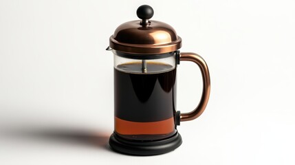 A coffee press (French press) isolated on a pure white background, realistic lighting and shadow, ideal for cut-out and compositing