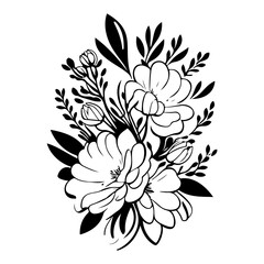 Elegant Floral Bouquet in Black and White Outline
