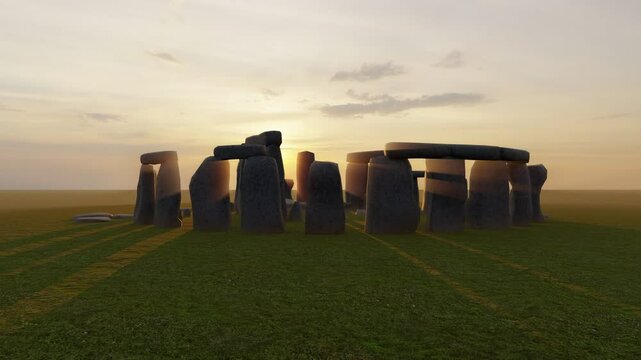 Sunset at the Stonehenge, United Kingdom. Digital render.
Prehistoric megalithic monument Stonehenge. Beautiful panorama of Stonehenge early morning. Sunrise glow seen on the historical landmark.