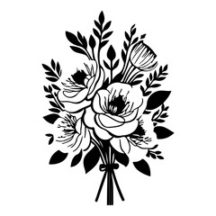 Floral Bouquet Vector Art Black and White Design