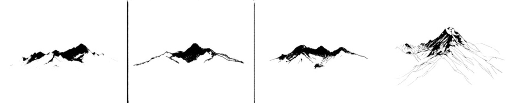 Vector illustration depicting mountain stages from basic outlines to detailed forms with varying textures and shadows