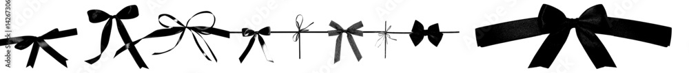 Aufkleber vector illustration of various black ribbon bows on a string in a minimalist design for decorative p