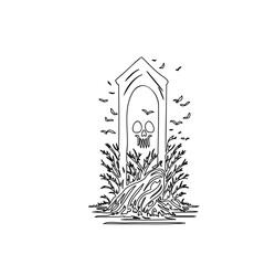 Halloween Monochrome Graveyard Skull Portal Art