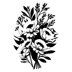 Elegant Floral Bouquet Black and White Vector Art