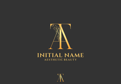 Letter AT Beauty Logo with Flourish Ornament Luxury