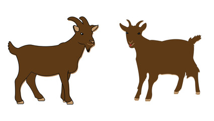 Cartoon Brown Goats Illustration – Male and Female Goat Vector Clipart