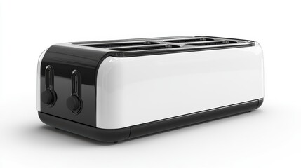 A sleek electric toaster with two slots isolated on a pure white background, realistic lighting and shadow, ideal for cut-out and compositing