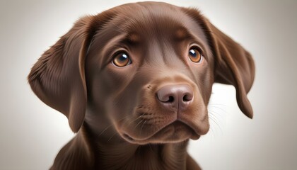 A captivating portrait of a chocolate Labrador puppy, filled with sweet, innocent charm and fluffy fur.