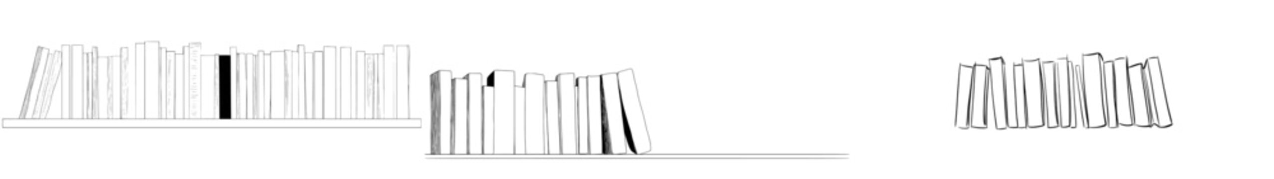 A hand-drawn sketch of a bookshelf in black and white, rendered in a vintage engraved style