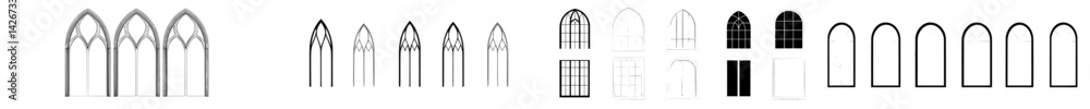 Aufkleber stylized vector icons of various architectural window designs showcasing different styles and outlin