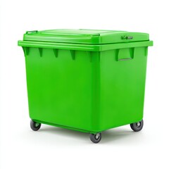 Green trash container bin large size for waste management recycling isolated on white background