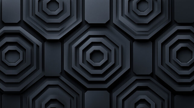 A mesmerizing depth of octagonal patterns creates a captivating dark, textured design with subtle shadows and a three-dimensional effect.