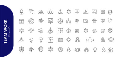 Comprehensive Collection of 48 Business and Teamwork Icons for Effective Communication and Collaboration