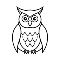 Simple black and white outline owl drawing for childrens coloring book pages