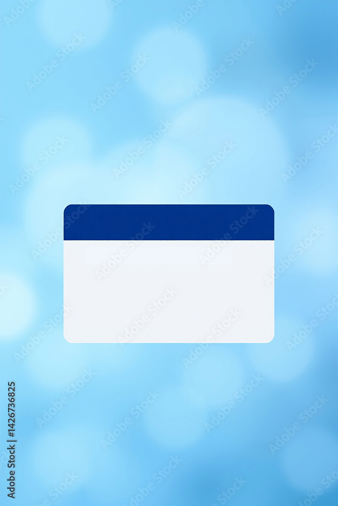 Poster blank white card with a blue top on soft blue background. card is simple and clean. space for text o
