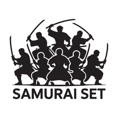 Samurai warrior Logo Design Vector Black silhouettes. Samurai. with white background